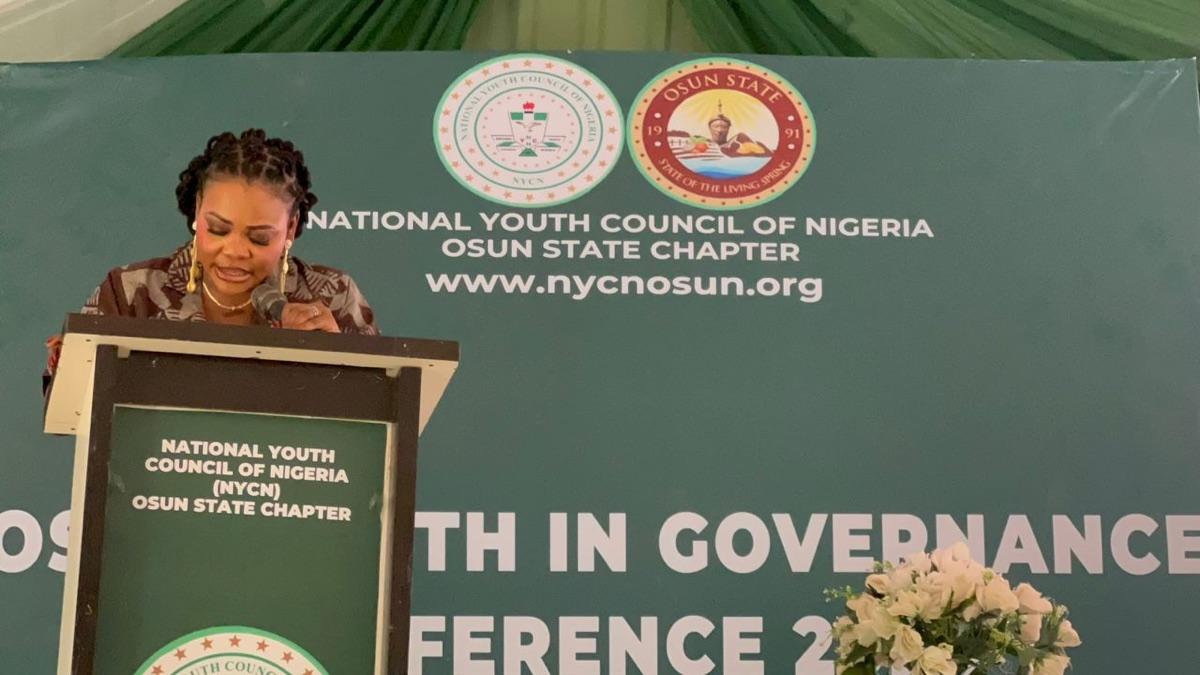 Prof. Chinwe Obuaku-Igwe speaking at the Osun State Youth in Governance Conference organised by the National Youth Council of Nigeria